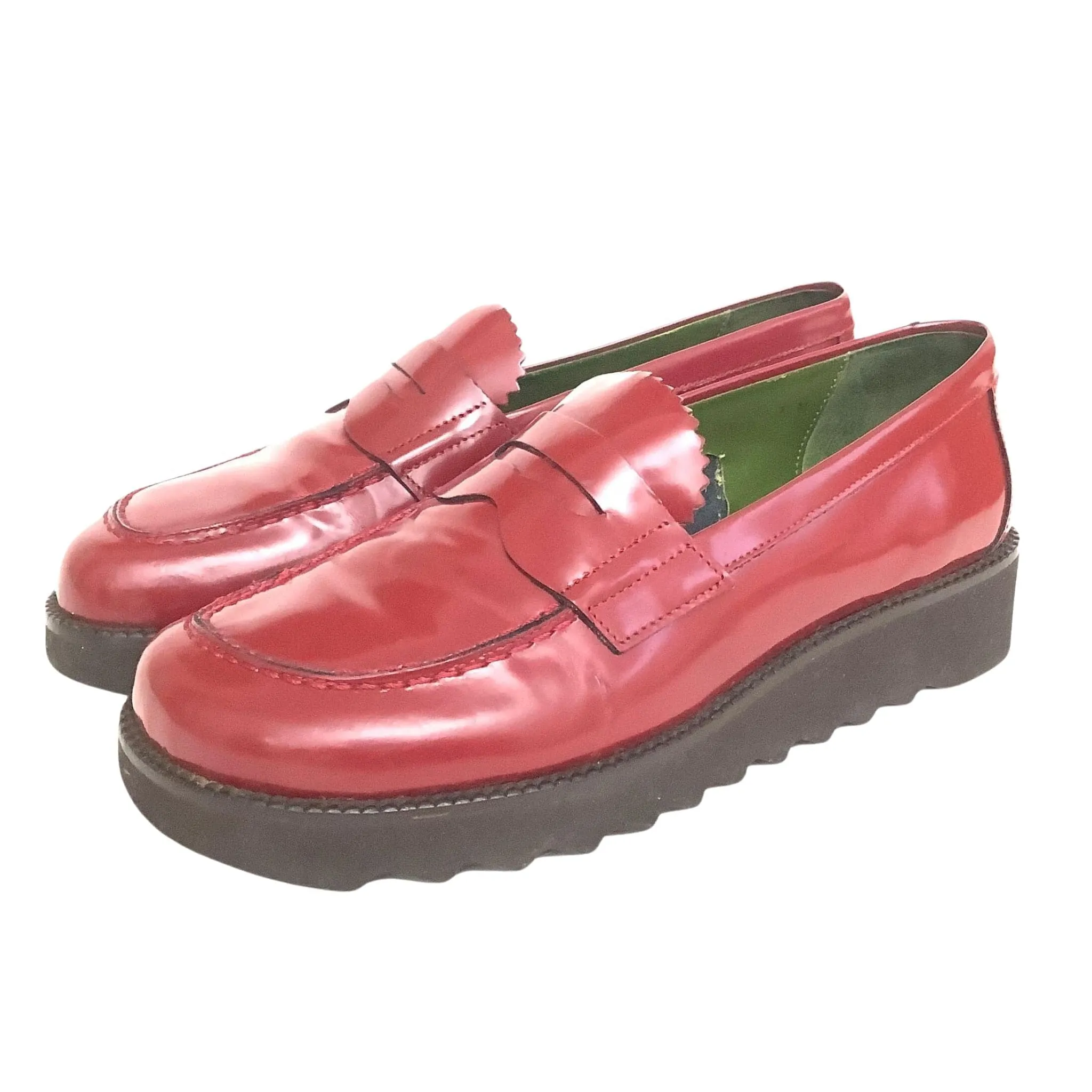 Lug Sole Red Loafers